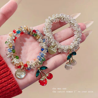 เกาหลี พลอยเทียม สีคริสตัลสร้อยข้อมือแหวน คู่-วัตถุประสงค์ แฟนเชือกผมผมหางม้าต่ําเครื่องประดับผม