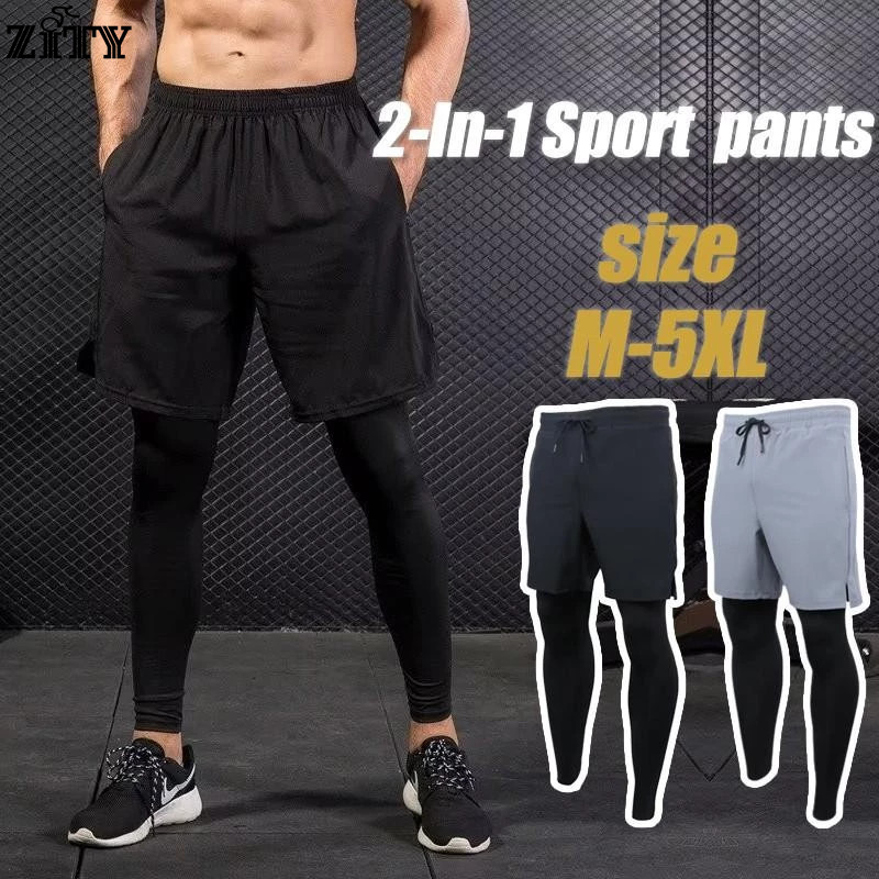 ZITY M-5XL กางเกงขาสั้นกีฬาแห้งเร็ว 2 ใน 1 ระบายอากาศดูดความชื้นกางเกงยิม