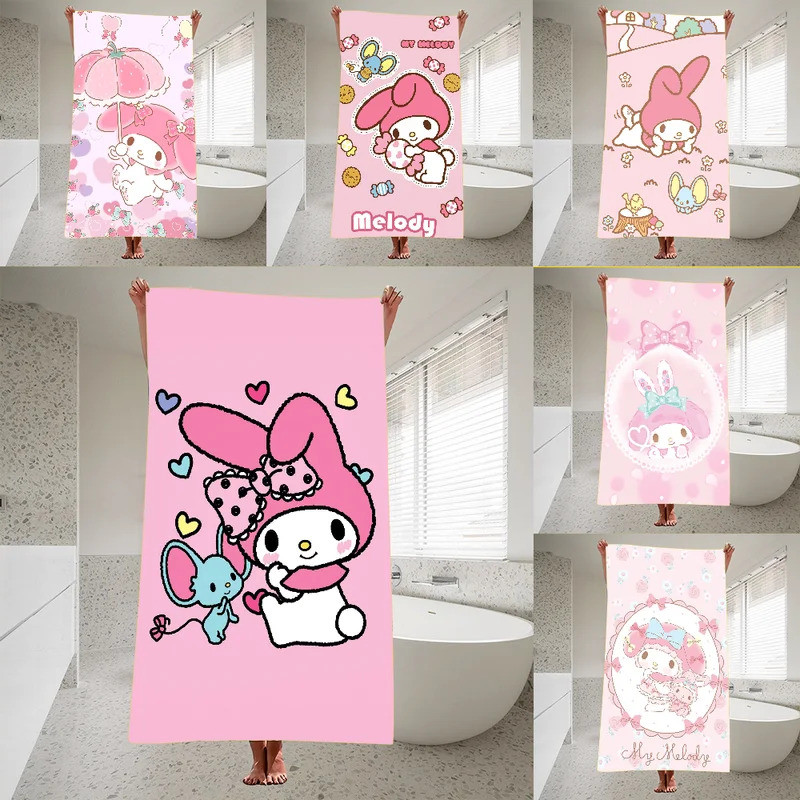 S-SANRIO M-My M-Melody ผ้าขนหนูแห้งเร็วผ้าฝ้ายโพลีเอสเตอร์หนาผ้าขนหนูอาบน้ำสำหรับเด็กและผู้ใหญ่, กีฬาท่องเที่ยว