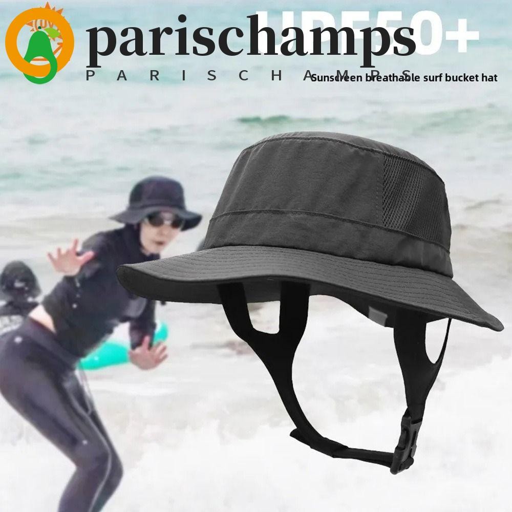 PARISCHAMPS หมวกเซิร์ฟชายหาด, ตาข่าย UPF50+ ครีมกันแดดหมวกชาวประมง, สวมใส่สบายคางระบายอากาศปรับแห้งเร็วหมวกกันแดดผู้ชายกลางแจ้ง