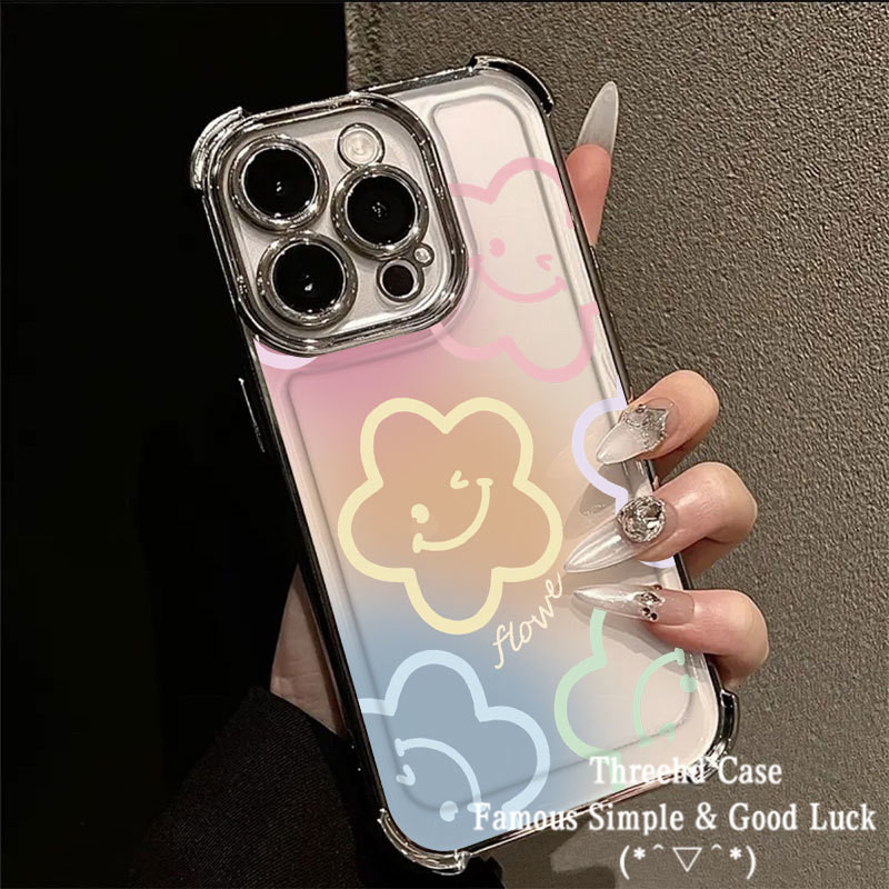 ปลอกสําหรับ OPPO Reno 13F 12F 11F 5 A57 A77s A58 A60 A3X A5s A3s A7 A18 A17 A16 A15 A79 A98 A53 A33 A31 A12 A95 A54 A5 หรูหรา 360°ปกป้องการไล่ระดับสีดอกไม้ที่เรียบง่ายกรณีปก