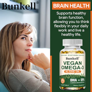 ผลิตภัณฑ์เสริมอาหาร Bunkel Vegan Omega 3, 300 มก. DHA & 150 มก. EPA - รองรับสุขภาพหัวใจ สมอง & ตา