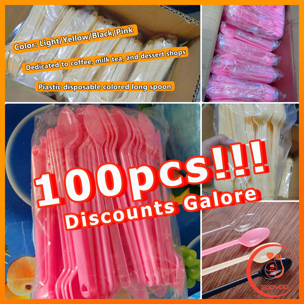 Sudyod ช้อนพลาสติก 100 ชิ้น ช้อนตักของหวาน ไอสครีมแบบใช้แล้วทิ้ง Plastic spoon