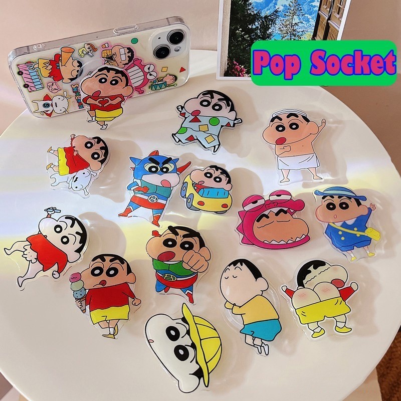 ในการ์ตูนคู่โทรศัพท์มือถือถุงลมนิรภัย Crayon Shin-chan Dream Bow Kitty Cat พับโรตารี่เบาะรองดรอปความต้านทานเดสก์ท็อปที่ถือแบบยืดหดได้