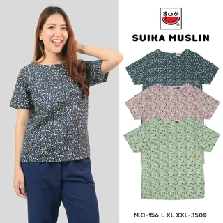 เสื้อแตงโม (SUIKA) - เสื้อผ้าป่านมัสลิน คอปาดกระดุมหลัง 3 เม็ด แขนสั้น ลายดอกไม้ (M.C-319 511 306 156)