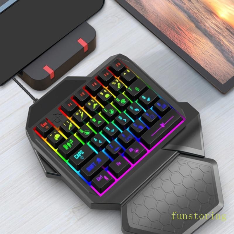 FUN One Handed Professional Gaming Keyboard LED 35 คีย์สายไฟคีย์บอร์ดแบบกลไก