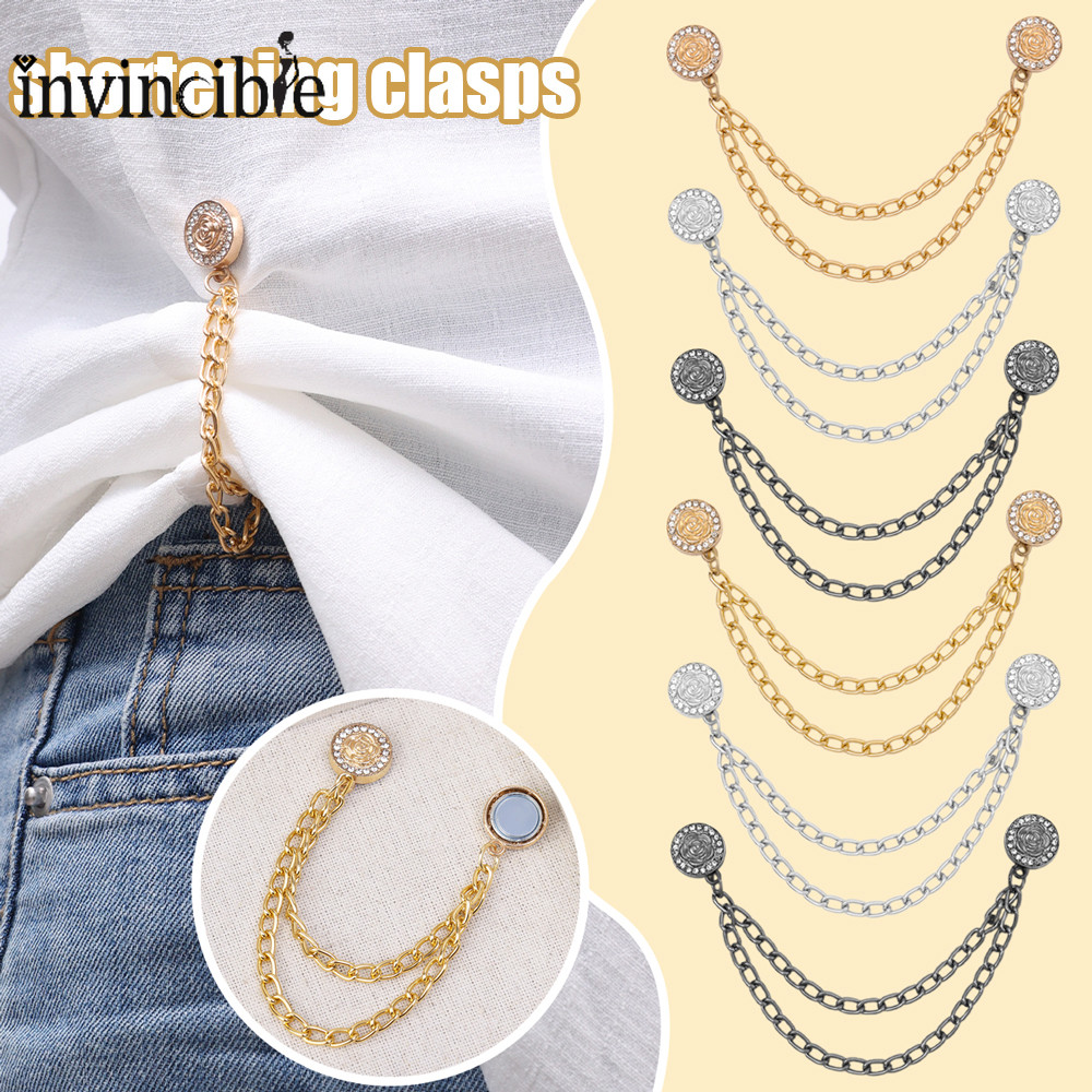 Retro Round Rose Magnetic Snap Long Chain Clothes Clips - Creative Multi-Functional Magnetic Clothes Clip Cufflinks Long Chain