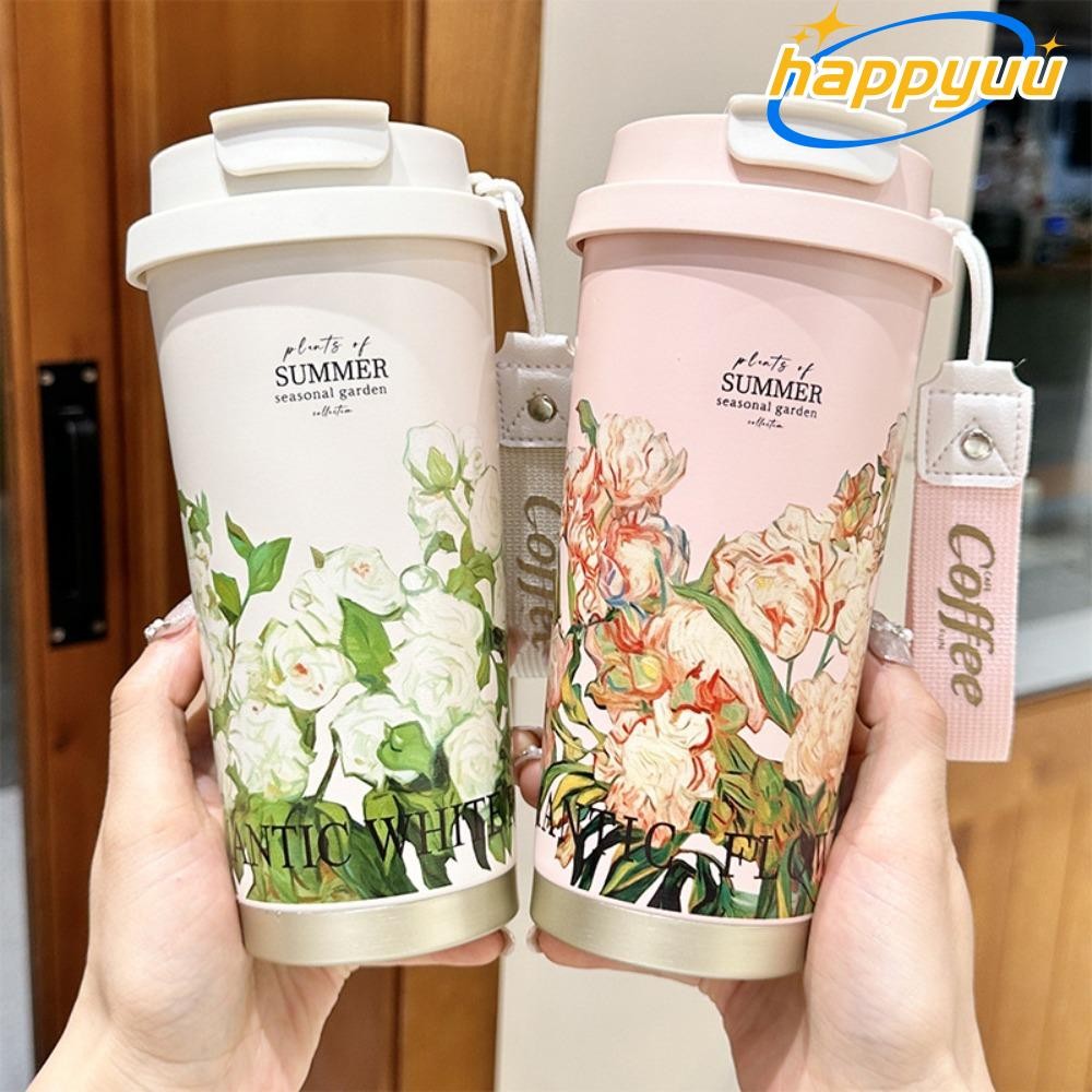 Happyuu ถ้วยกาแฟ, ถ้วยเก็บความร้อนสองชั้น 530 มล., สแตนเลสกันรั่ว Reausable ความจุขนาดใหญ่ฉนวนถ้วย Drinkware