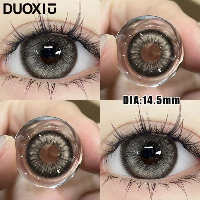 Duoxiu 1 คู่คอนแทคเลนส์สําหรับ Eye Big นักเรียนเลนส์เส้นผ่านศูนย์กลาง 14.5 มม.สีเทา Eye องศา Prescription 0.00 ถึง -8.00