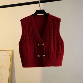 เสื้อกั๊กสตรีเสื้อกั๊กถัก  สไตล์ใหม่สั้นหลวมเสื้อกันหนาวคอวี…