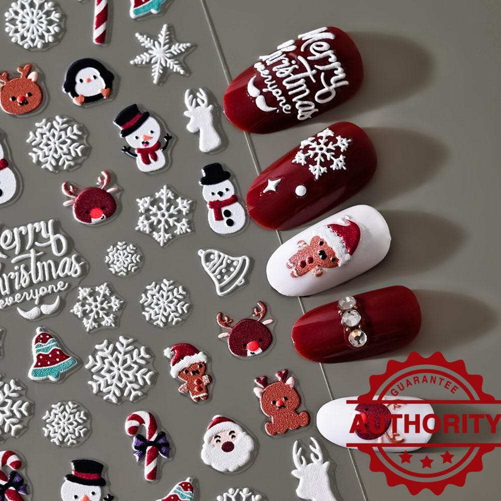 สติกเกอร์เล็บลายนูนคริสต์มาส Nude 5d การ์ตูน Santa Claus Snowflake เล็บนูน Snowman L4w8