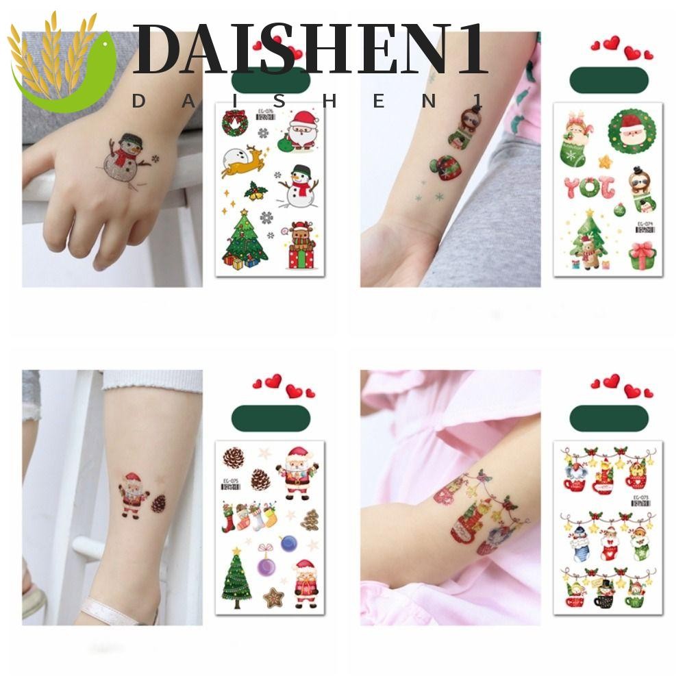 Daishen1 สติกเกอร์รอยสักชั่วคราว ลายซานตาคลอส กันน้ํา ติดทนนาน แบบใช้แล้วทิ้ง สําหรับตกแต่งร่างกาย เทศกาลคริสต์มาส