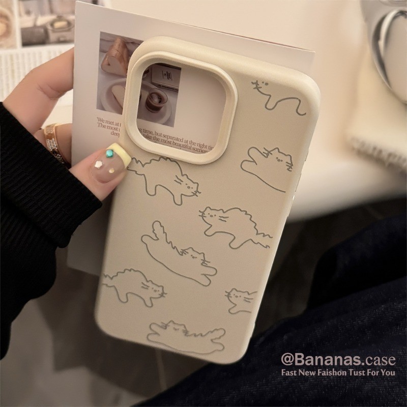 Iphone 16 15 14 13 12 11 Pro Max X Xr Xs Max เคสโทรศัพท์น่ารักสาย Hairy Cat คู่หนังนุ่มปกหลัง