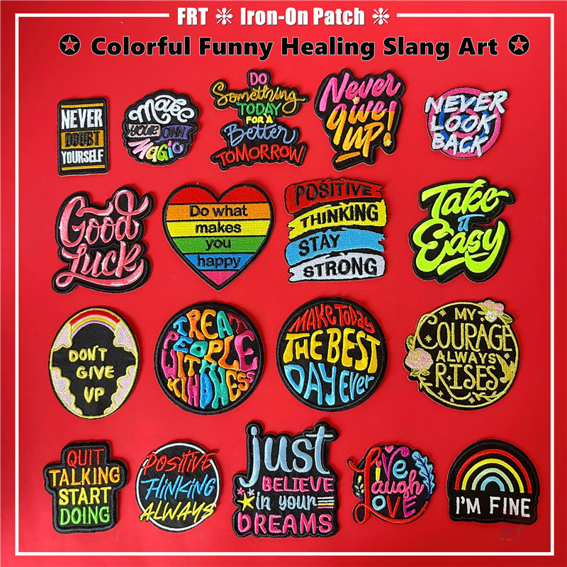 ☸ แพทช์เหล็กบนศิลปะ Healing Slang สีสันสดใสตลก ☸ 1ชิ้นบวกคิดเสมอ ทําเอง เย็บบนเหล็กบนป้ายแพทช์