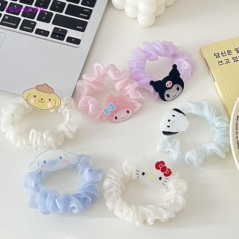 [TSST] น่ารักการ์ตูนผม Scrunchie Kawaii Kuromi Hello Kitty My Melody Cinnamoroll Hair Tie สําหรับสาวเชือกผมอุปกรณ์เสริมผม TAN