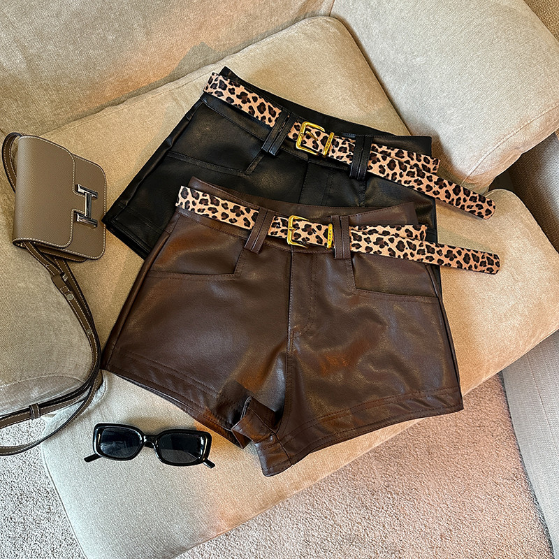 ฤดูใบไม้ร่วงฤดูหนาวเอวสูงสบายๆหนัง ปู่ กางเกงขาสั้นแฟชั่นอารมณ์กางเกงร้อน