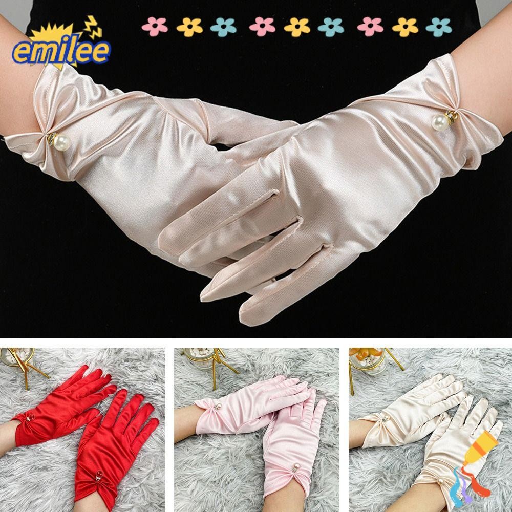 Emilee Evening Party ถุงมือซาตินเต้นรํา Mittens ถุงมือเสื้อผ้าอุปกรณ์เสริมงานแต่งงานเจ้าสาวถุงมือ