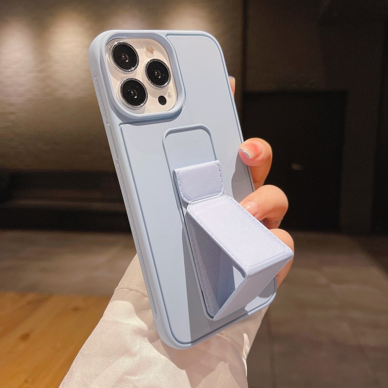 เคสโทรศัพท์ขาตั้งแบบพับได้สีเทาสไตล์ใหม่เหมาะสําหรับ iPhone16ProMax 15Pro 14Plus 13 12 11 รวมทุกอย่างเคสซิลิโคนกันกระแทก