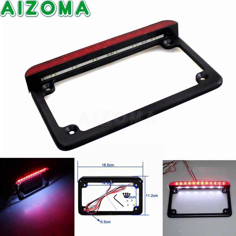 Mo Aluminum 7" x 4" License Plate Frame USA Motorcycle Rear Number Plate Protection Cover W/ LED Lic