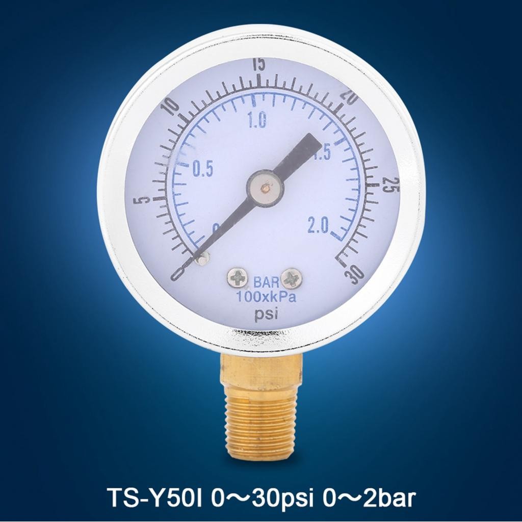 1/8 BSPT เธรด 0-30Psi/0-2Bar เกจวัดความดันแบบ Dial พร้อมสเกลคู่