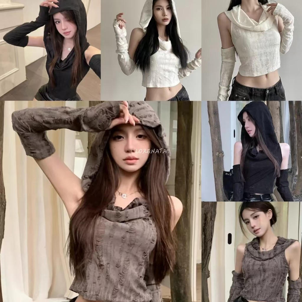 (พร้อมที่จะจัดส่งในกรุงเทพ) สไตล์ผู้หญิงใหม่ สไตล์อเมริกัน การออกแบบรู เสื้อยืดมีฮู้ดฤดูร้อน-Z290