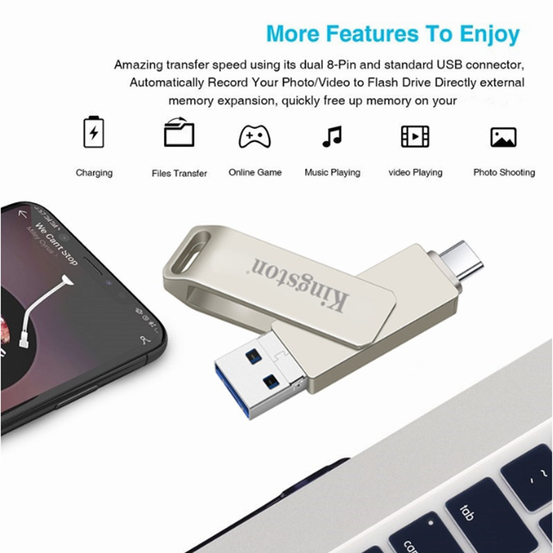 Kingston 1TB 2TB 2 In 1 OTG USB แฟลชไดรฟ์ความเร็วสูง Pendrive Stick พร้อม Type-C U Stick สําหรับโทรศัพท์ Android iPhone15