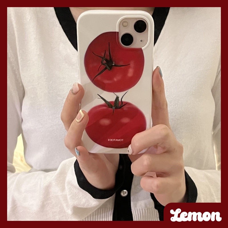 Lemon - เคสโทรศัพท์มือถือ แบบนิ่ม ลายมะเขือเทศ มันวาว สีขาว สไตล์เกาหลี สําหรับ 15promax 14pro 14promax 13 13pro 13promax 11 12 12pro 12promax XR XSMAX