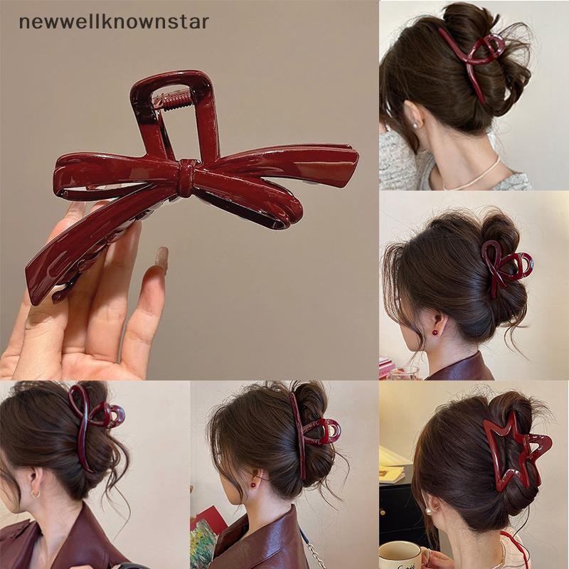 Newwellknownstar ผู้หญิงขนาดใหญ่สีแดงเข้มผม Claws Barrettes Hairpins พลาสติกคลิปผมหางม้าสาวอาวุโสผม Shark คลิปอุปกรณ์เสริม CCB