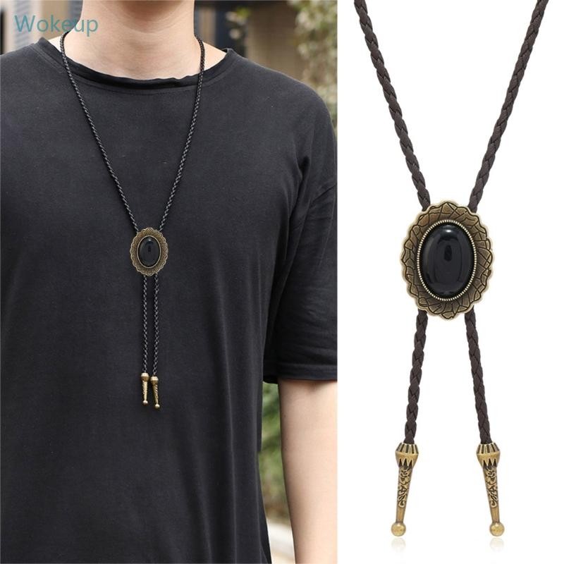 Wake Bolo Tie เนคไทหนังวินเทจเชือกถักสร้อยคอโลหะ Eagle Bird หินจี้เครื่องประดับหมวกคาวบอย Acces