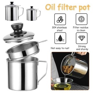 1.2/1.4L 304 Stainless Steel Oil Strainer Pot with Lid Filter Cooking Oil Container Bottle Dispenser