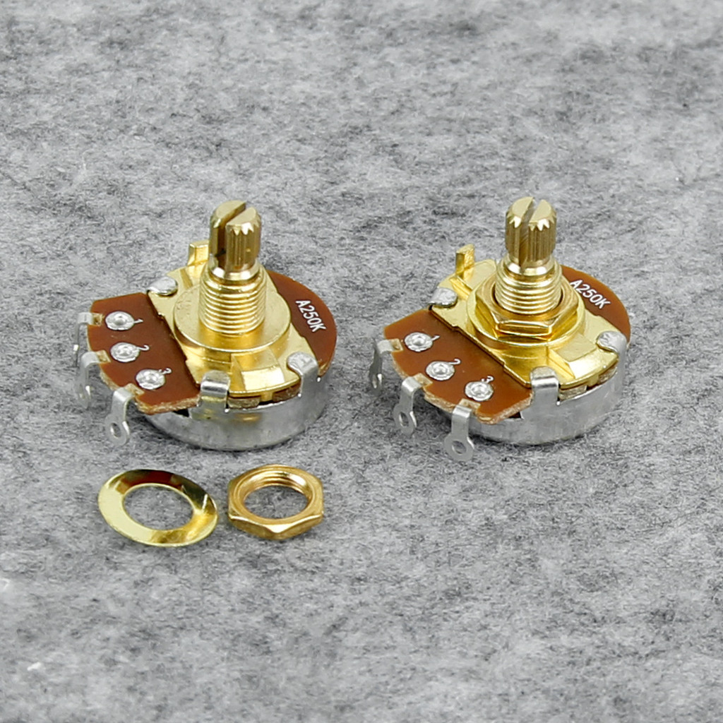 Fleor 2pcs Golden กีตาร์ Potentiometers สั้นเพลาหม้อ A500K B500K A250K B250K 18-splines สําหรับชิ้นส่วนกีตาร์