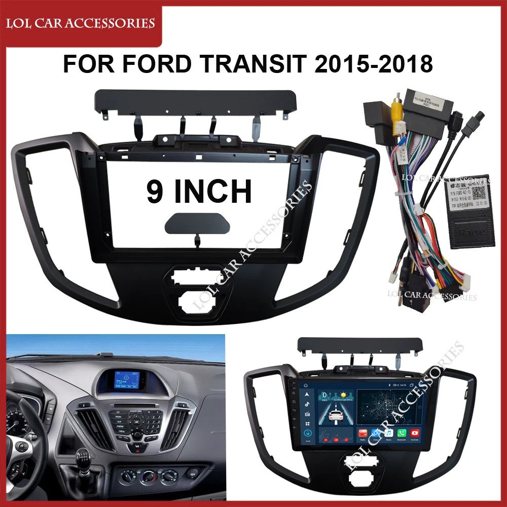 9 นิ้วสําหรับ Ford Transit 2015-2018 รถวิทยุ Android MP5 ผู้เล่นสเตอริโอปลอกกรอบ 2 Din หัวหน่วย Fascia Dash Board Cover