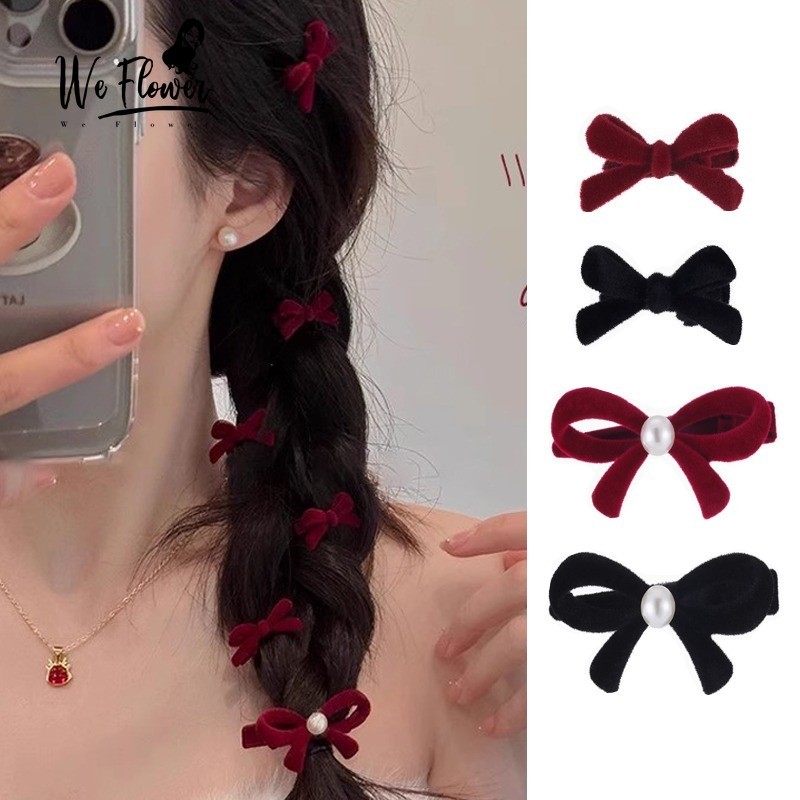 เราดอกไม้1ชิ้นเกาหลีย้อนยุคกํามะหยี่สีแดงริบบิ้นโบว์กิ๊บสําหรับผู้หญิงสาวกุทัณฑ์กิ๊บคริสต์มาสปีใหม่ผมปิ่นปักผม