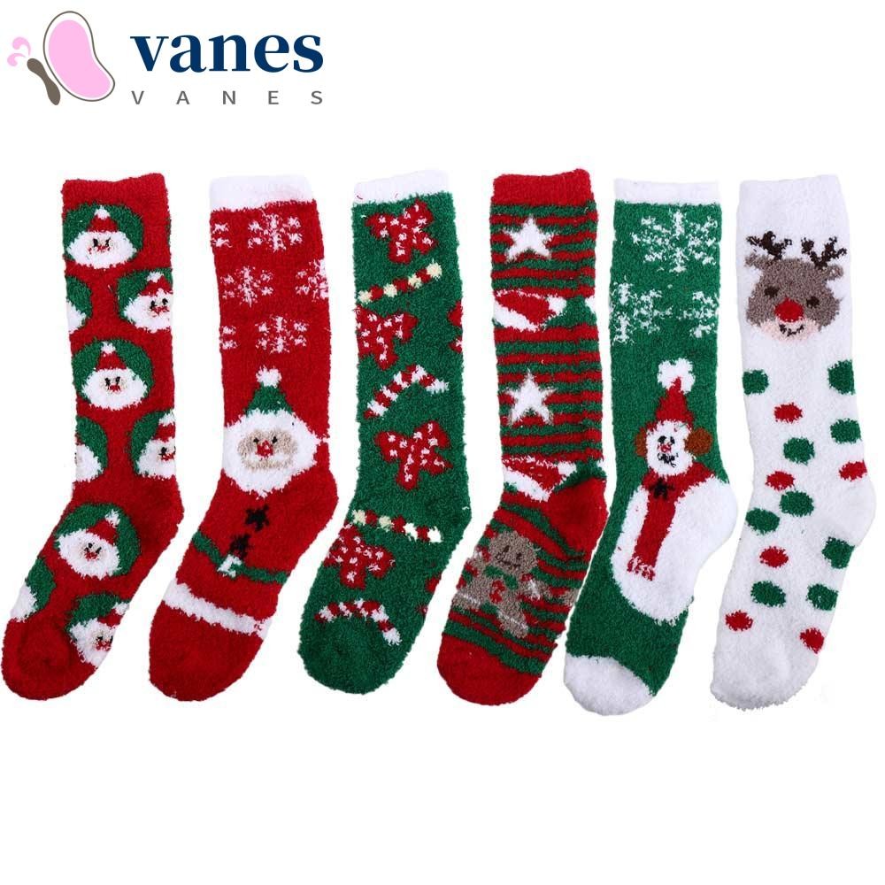 Vanes1 คริสต์มาสถุงน่องขนแกะปะการังหนาออกแบบแฟชั่น Santa Claus Elk ผู้หญิงร้านขายชุดชั้นใน