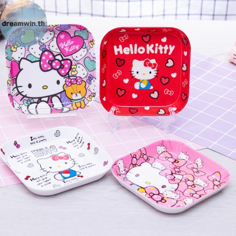 Dreamwin Hello Kitty Sanrio จานอาหารค่ํา Cinnamoroll การ์ตูนอะนิเมะเด็กทารกจานรองบนโต๊ะอาหาร Kuromi จานผลไม้ถาดขนมของขวัญ th