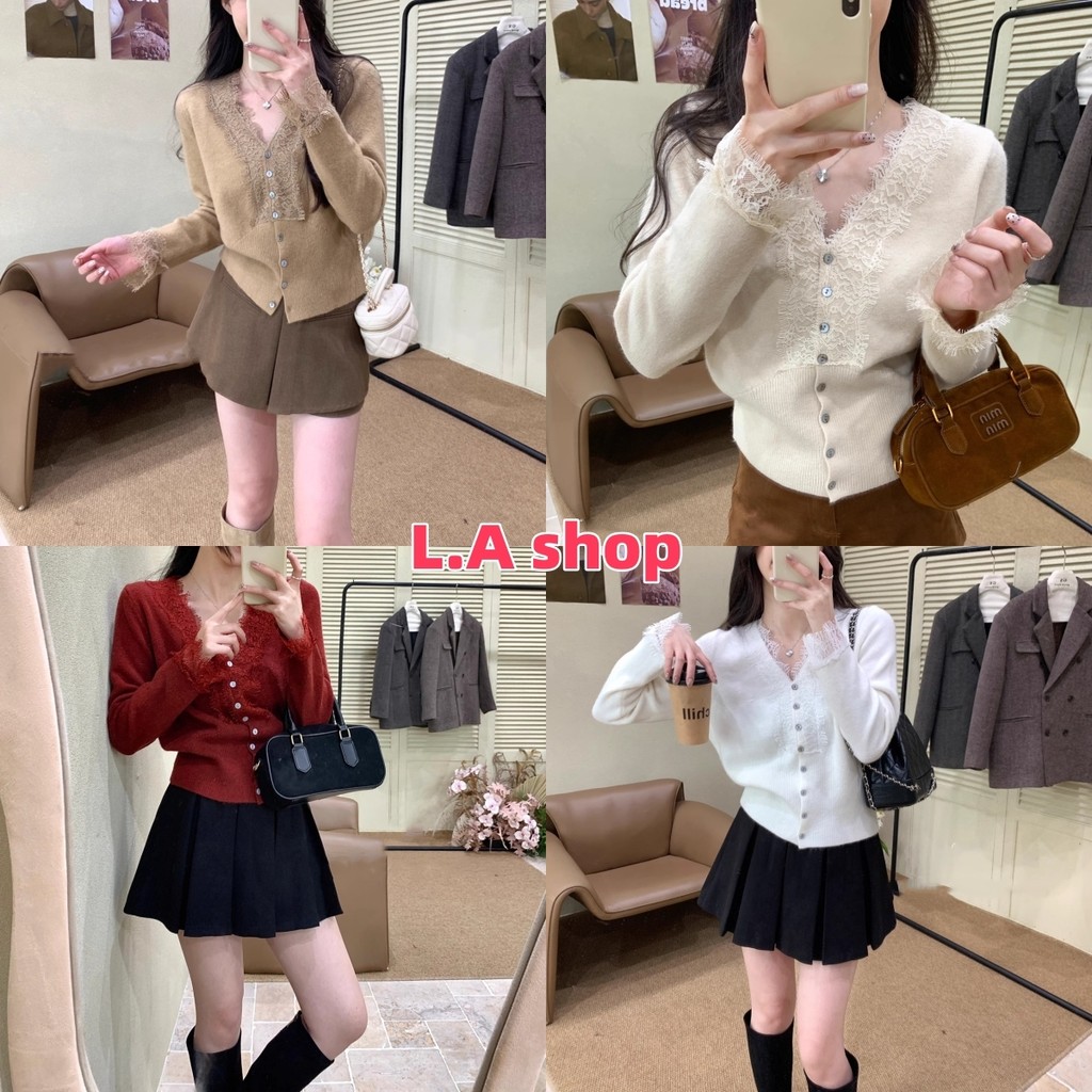 L.A Shop สไตล์ใหม่ เสื้อแขนยาวไหมพรมสไตล์เกาหลี คอวีแต่งลูกไม้ สีสดใสใส่สบาย "Z-T620"