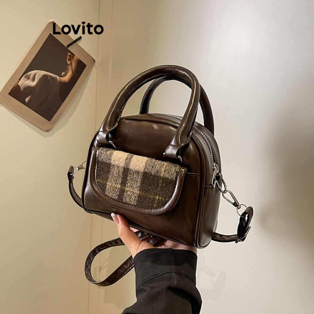 Lovito กระเป๋าสะพายไหล่ขนาดเล็กสไตล์เรโทรเรียบง่ายสำหรับผู้หญิง LFA55106