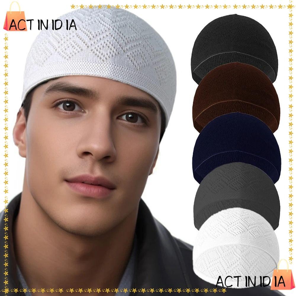 Actinidia หมวกบีนนี่ถัก, หมวกอธิษฐานผู้ชายระบายอากาศสีทึบ, หมวกตาข่ายชาวยิวอินเดีย