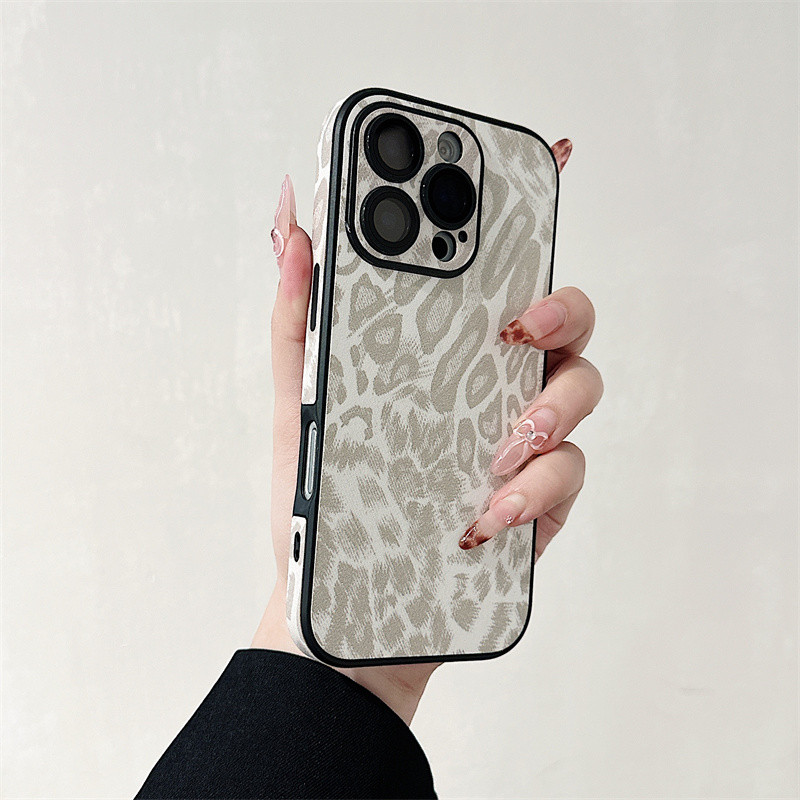 เคสโทรศัพท์หนังพิมพ์ลายเสือดาวหรูหราสําหรับ IPhone 16 15 11 12 13 14 Pro Max 16Plus 15Plus ฝาครอบ