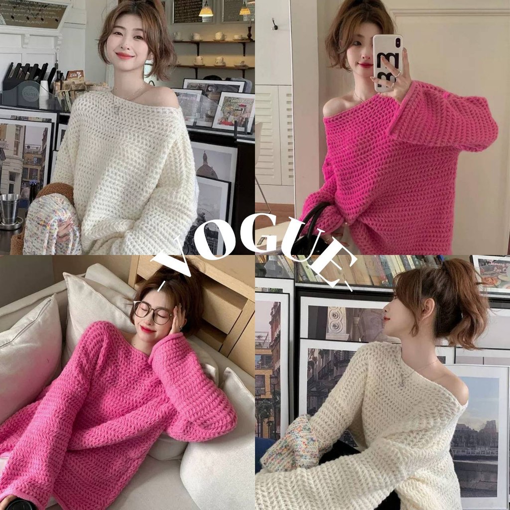 Vogue พร้อมส่ง เสื้อแขนยาวถักไหมพรม สีสดใส ทรงหลวมๆใส่สบาย (CZ190)