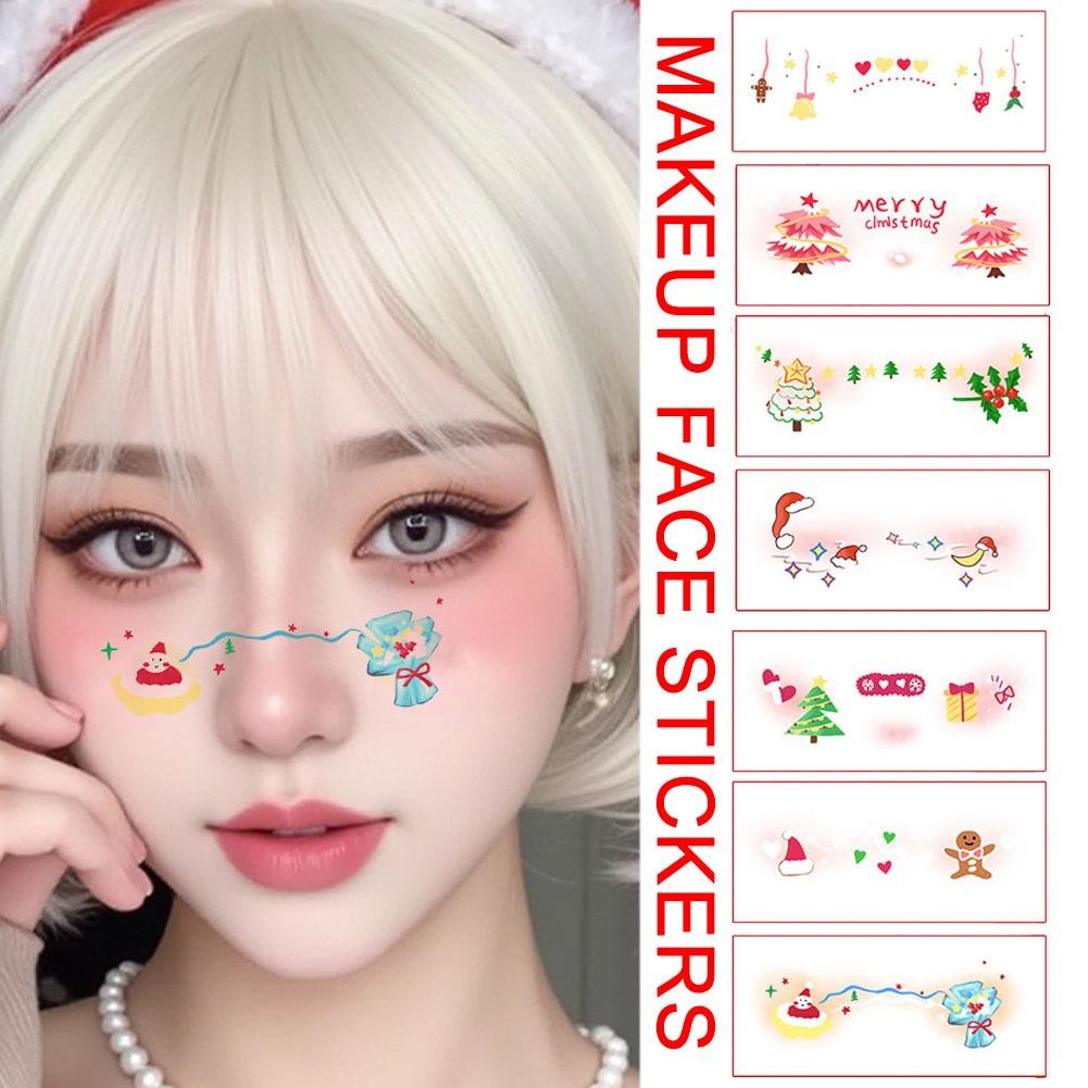 คริสต์มาสเด็กน่ารักการ์ตูนใบหน้าขั้นสูงสติกเกอร์ใหม่กันน้ําแต่งหน้าสติกเกอร์ใบหน้าต้นคริสต์มาสขนมปังขิงคน