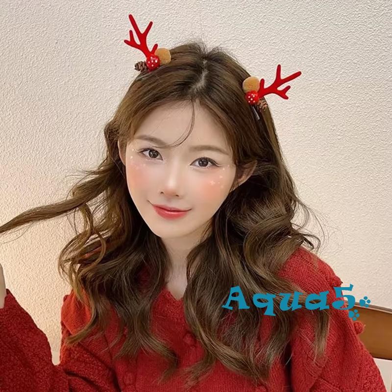 อุ๊ย-กิ๊บติดผมคริสต์มาสสําหรับผู้หญิงกวางเรนเดียร์สีตัดกันโพลีเอสเตอร์น่ารักวันหยุดแฟชั่นเครื่องประดับผม