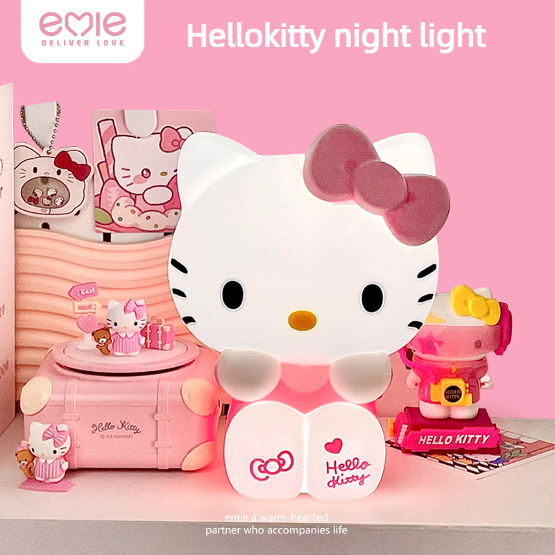 Emle Sanrio HelloKitty ซิลิโคน Night Light ห้องนอน Sleep บรรยากาศสําหรับแฟนของขวัญวันเกิดปฏิบัติของขวัญสาวแบบพกพาแสงข้างเตียงการ์ตูน Paiping Light