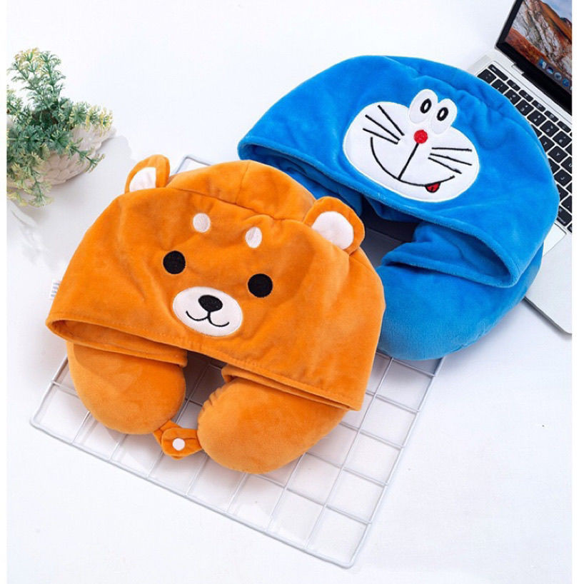 [ข้อเสนอพิเศษ] Tinkerbell Cat Hooded Headrest with Hood u-Shaped Pillow Shading Neck Pillow Integrated u-Shaped Student Nap Pillow Cartoon Lunch Break Classroom
