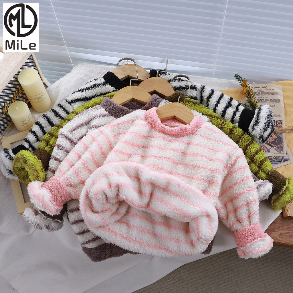 [ML] 80-160 ซม.เด็กPlushเสื้อกันหนาวชายหญิงฤดูใบไม้ร่วงฤดูหนาวPlush TopรอบคอเกาหลีสบายๆUnisexเสื้อกันหนาวขนสัตว์