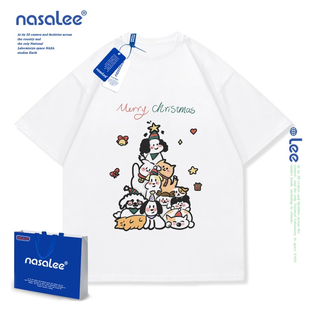 (จัดส่งตลอด 24 ชั่วโมง)เสื้อยืดเด็กไสตล์เกาหลี ผ้านุ่มใส่สบาย เสื้อยืดพิมพ์ลายการ์ตูนต้นคริสต์มาสน่ารัก