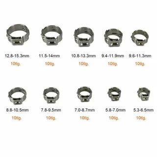 Urlwall 100PCS 304 สแตนเลสสตีลแหวนท่อ Clamps หูเดียวคลิปท่อ Clamp Assortment ชุด 5.3 มม.-15.3 มม.Clamps สําหรับหลอดคลิปน้ํา