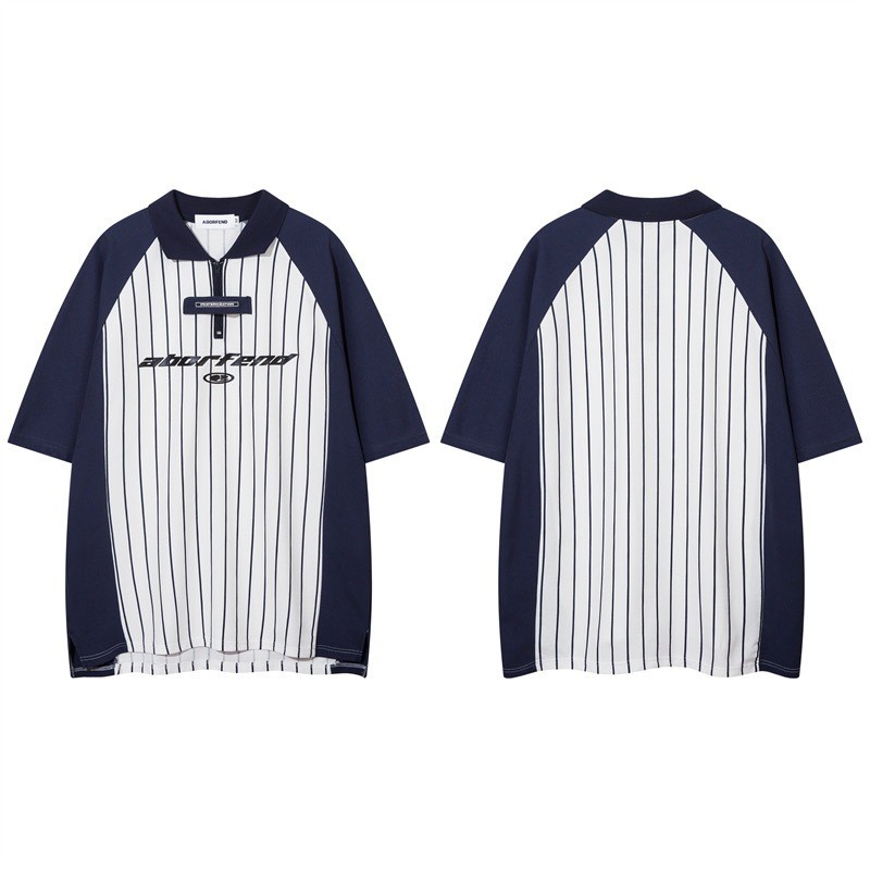 Becoolman-แขนสั้นพิมพ์ลายตัวอักษร  เสื้อโปโลลายทางสีตัดกัน  รุ่นเดียวกันทั้งชายและหญิง ลำลอง ยอดนิยม  ฮิปฮอป  แนววินเทจ ราคา ถูกที่สุด ดีลบีเคเค แกลเลอรีภาพที่ 9