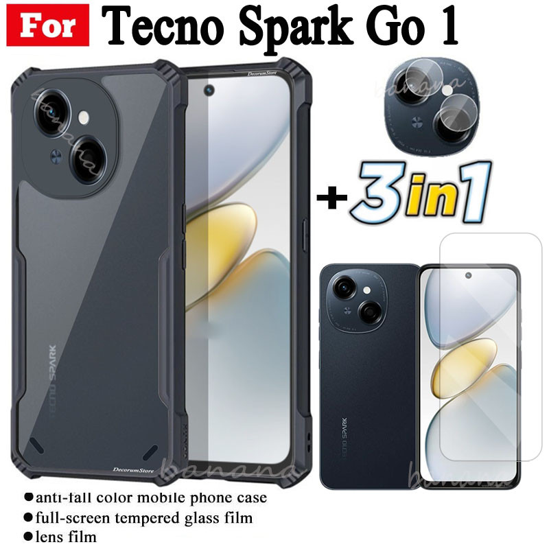 3 IN 1 Tecno Spark Go1 Anti-fall โทรศัพท์มือถือสําหรับ Tecno Spark Go 2025 2024 ฟิล์มกระจกนิรภัย + ฟ