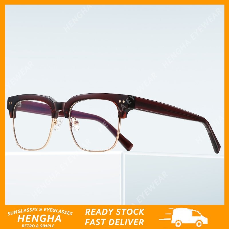 (HENGHA) Tr90 แว่นตาป้องกันแสงสีฟ้าสําหรับผู้ชายโลหะสี่เหลี่ยมครึ่งกรอบแว่นตาป้องกันรังสี